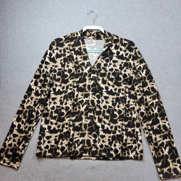 Talbots Womens Size Large Leopard Top Long Sleeve V Neck Modal Stretch Shirt - Picture 1 of 7